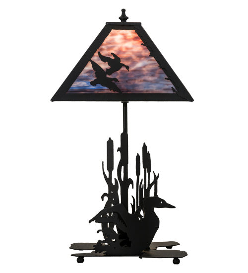 Meyda Tiffany Lighting 170687 Ducks In Flight Two Light Table Lamp Lamp Bronze / Dark