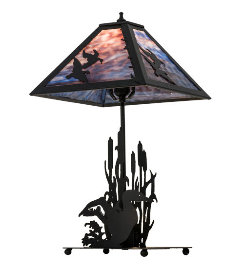 Meyda Tiffany Lighting 170687 Ducks In Flight Two Light Table Lamp Lamp Bronze / Dark