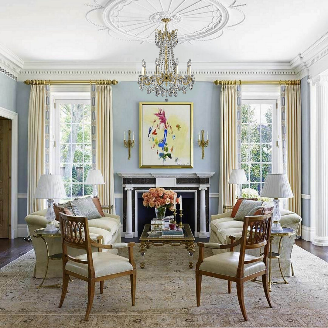American Brass & Crystal Crystella CH9283-O-12G-ST Chandelier Light - Polished Brass with Black Inlay