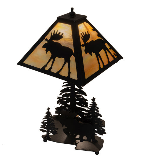 Meyda Tiffany Lighting 219733 Moose On The Loose Two Light Table Lamp Lamp Bronze / Dark