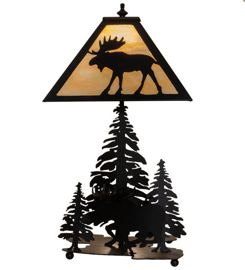 Meyda Tiffany Lighting 219733 Moose On The Loose Two Light Table Lamp Lamp Bronze / Dark
