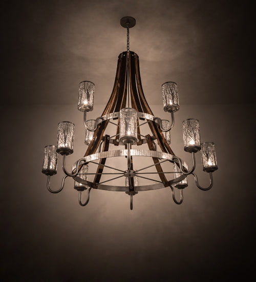 Meyda Tiffany Barrel Stave 187994 Chandelier Light - Nickel,Natural Wood