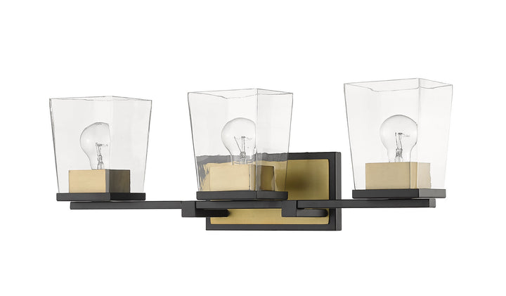 Z-Lite Bleeker Street 475-3V-MB-OBR Bath Vanity Light 25 in. wide - Matte Black / Olde Brass