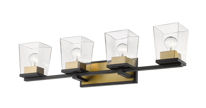Z-Lite Bleeker Street 475-4V-MB-OBR Bath Vanity Light 33 in. wide - Matte Black / Olde Brass