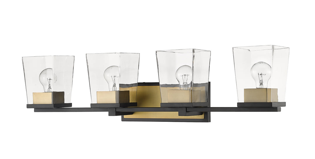 Z-Lite Bleeker Street 475-4V-MB-OBR Bath Vanity Light 33 in. wide - Matte Black / Olde Brass