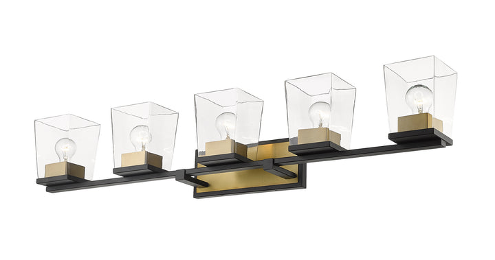 Z-Lite Bleeker Street 475-5V-MB-OBR Bath Vanity Light 43 in. wide - Matte Black / Olde Brass