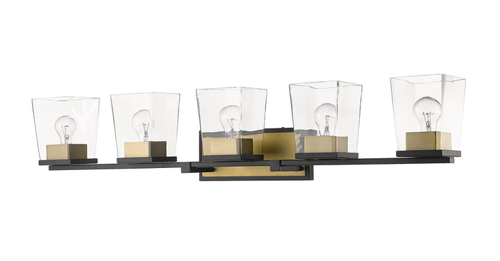 Z-Lite Bleeker Street 475-5V-MB-OBR Bath Vanity Light 43 in. wide - Matte Black / Olde Brass