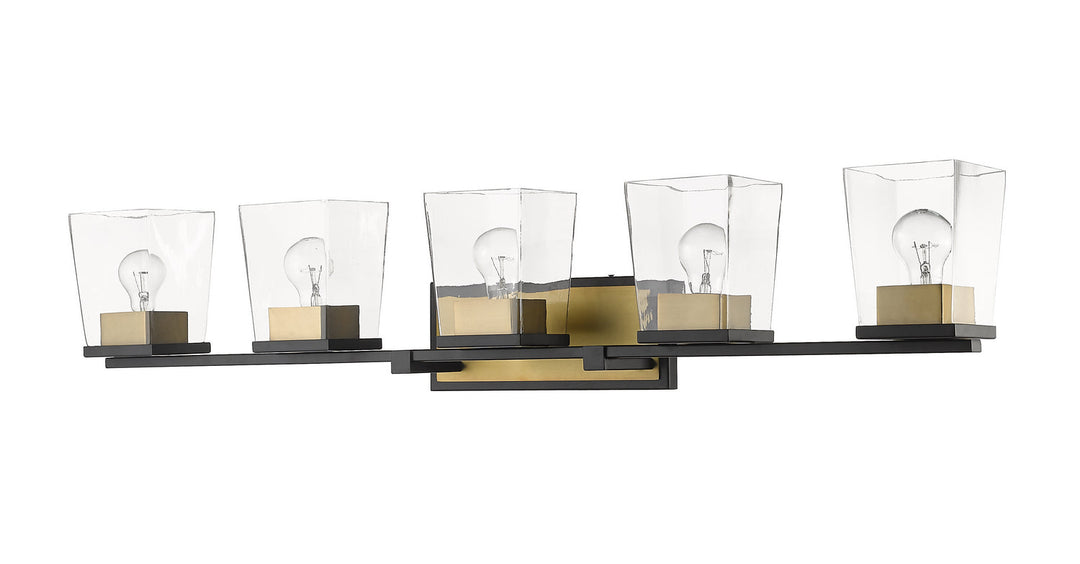 Z-Lite Bleeker Street 475-5V-MB-OBR Bath Vanity Light 43 in. wide - Matte Black / Olde Brass