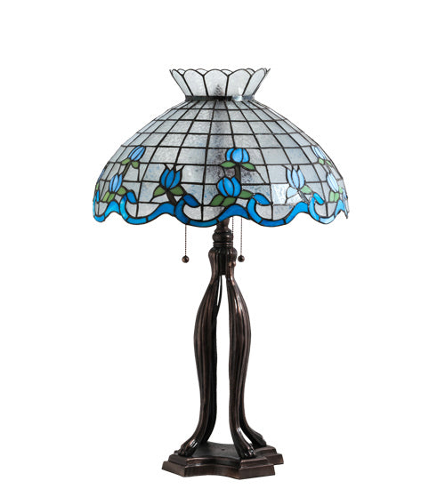 Meyda Tiffany Lighting 140466 Roseborder Three Light Table Lamp Lamp Bronze / Dark