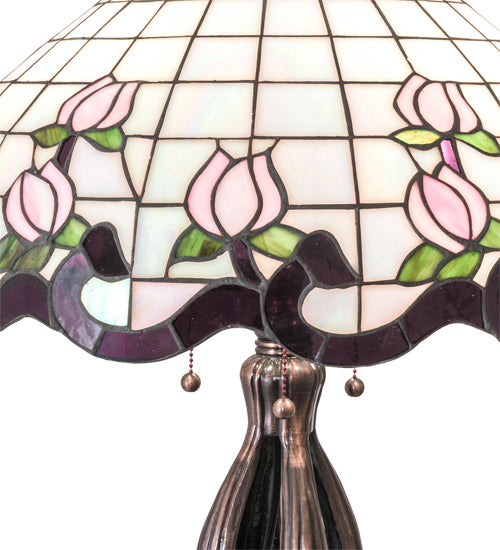 Meyda Tiffany Lighting 228791 Roseborder Three Light Table Lamp Lamp Bronze / Dark