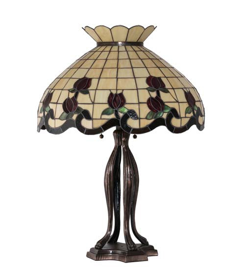 Meyda Tiffany Lighting 228801 Roseborder Three Light Table Lamp Lamp Bronze / Dark