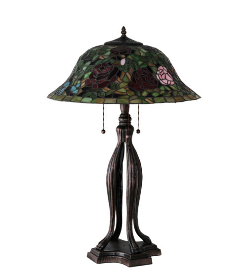 Meyda Tiffany Lighting 228817 Tiffany Rosebush Three Light Table Lamp Lamp Bronze / Dark