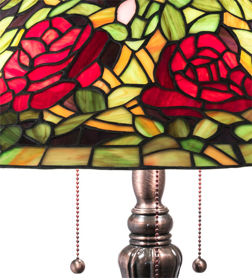 Meyda Tiffany Lighting 228817 Tiffany Rosebush Three Light Table Lamp Lamp Bronze / Dark