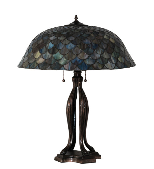 Meyda Tiffany Lighting 38594 Tiffany Fishscale Three Light Table Lamp Lamp Bronze / Dark