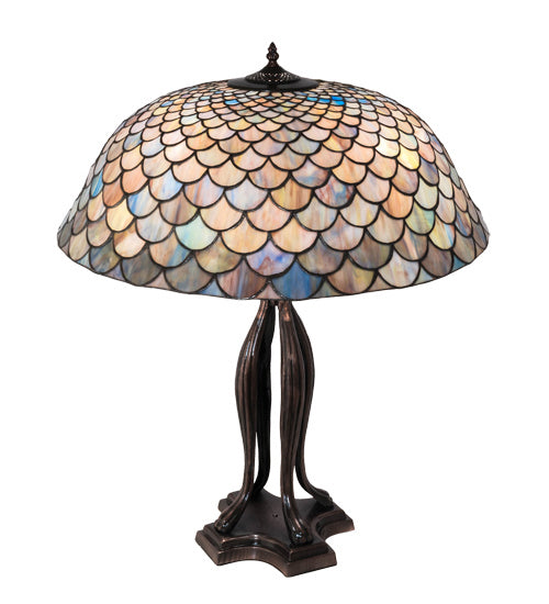Meyda Tiffany Lighting 38594 Tiffany Fishscale Three Light Table Lamp Lamp Bronze / Dark