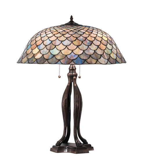 Meyda Tiffany Lighting 38594 Tiffany Fishscale Three Light Table Lamp Lamp Bronze / Dark