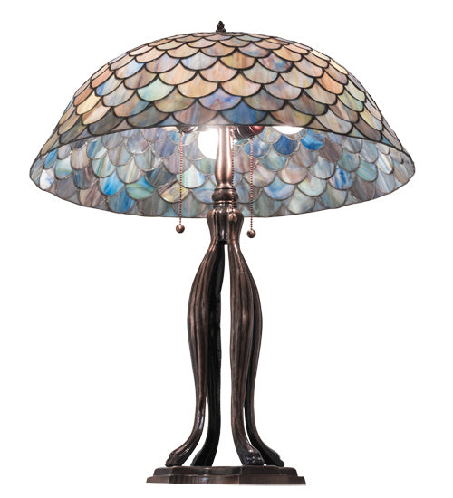 Meyda Tiffany Lighting 38594 Tiffany Fishscale Three Light Table Lamp Lamp Bronze / Dark