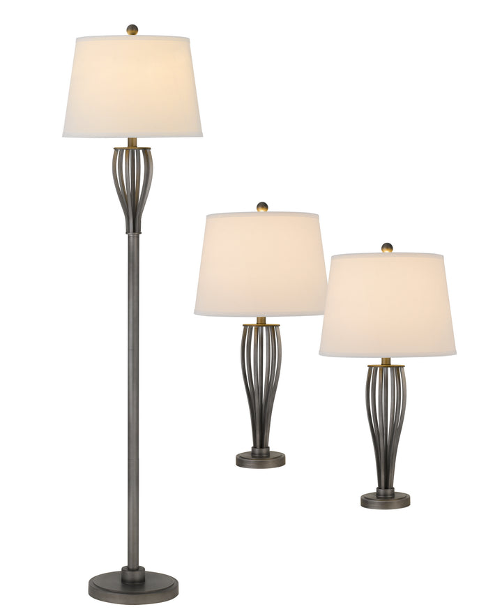 Cal Lighting BO-2961-3 3 Pc Package Table And Floor Lamp Lamp Pewter, Nickel, Silver