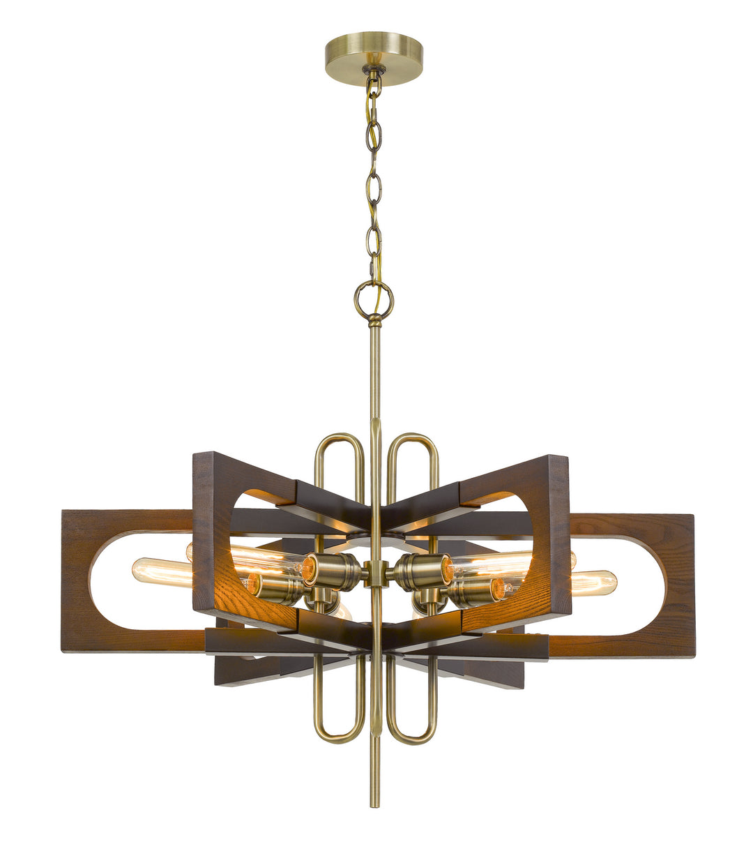 Cal Sneek FX-3728-6 Chandelier Light - Antique Brass/Wood