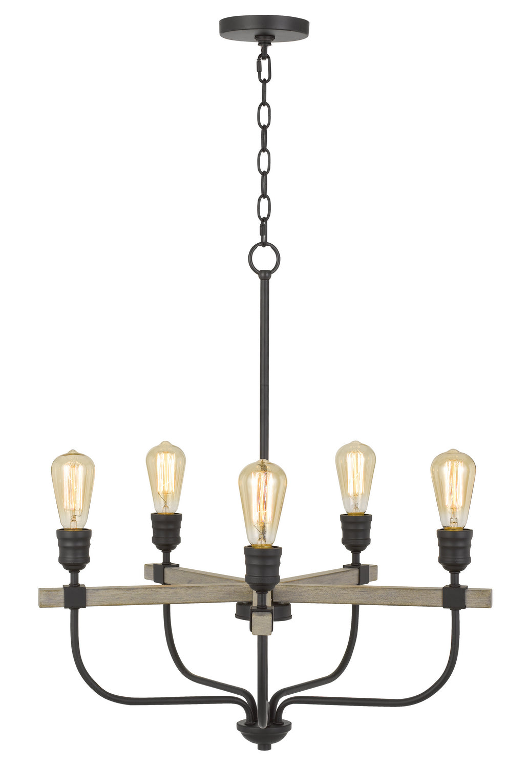 Cal Sion FX-3734-5 Chandelier Light - Natural Wood/Iron