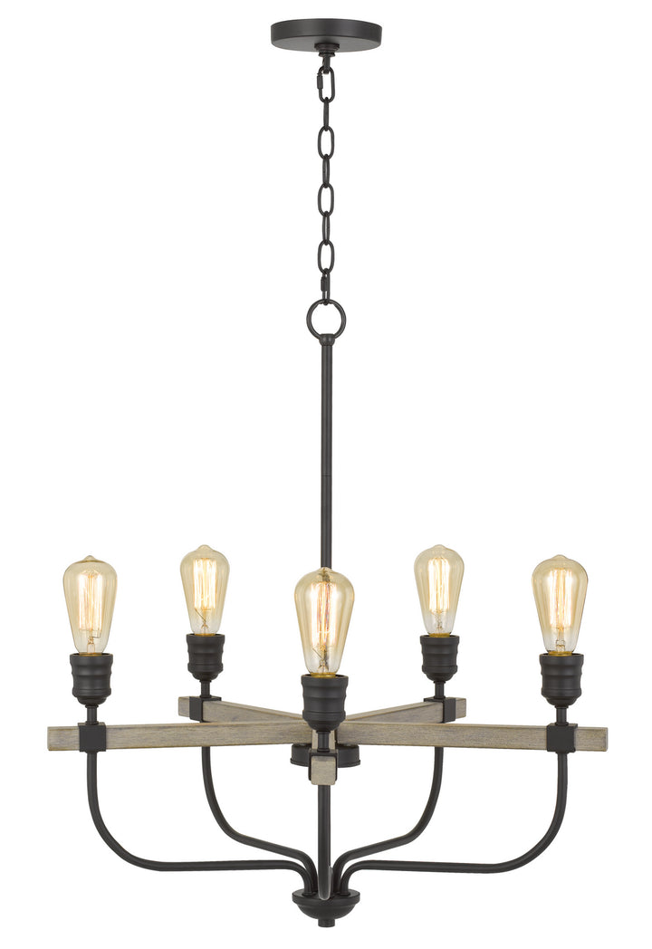 Cal Sion FX-3734-5 Chandelier Light - Natural Wood/Iron