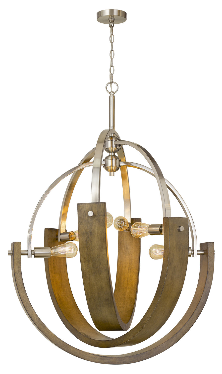 Cal Rauma FX-3741-6 Chandelier Light - Wood/Brushed Steel