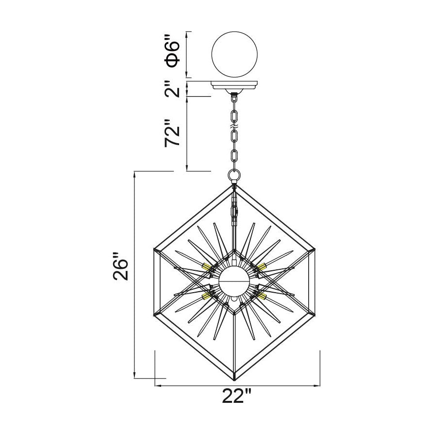 CWI Starburst 1178p22-6-601 Chandelier Light - Chrome & Black