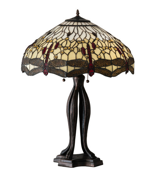 Meyda Tiffany Lighting 229133 Tiffany Hanginghead Dragonfly Three Light Table Lamp Lamp Bronze / Dark
