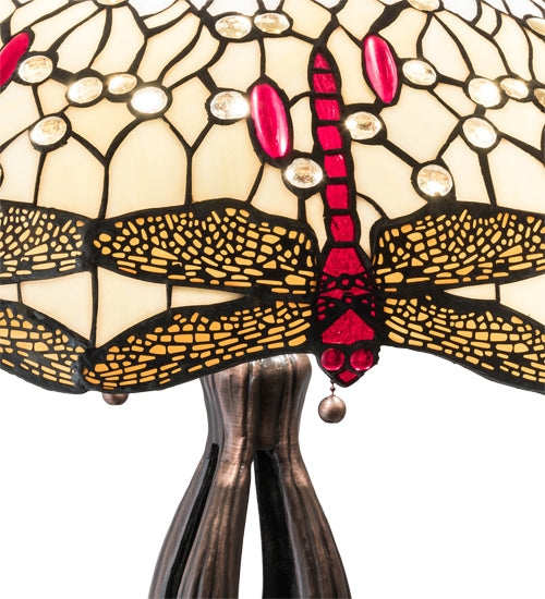 Meyda Tiffany Lighting 229133 Tiffany Hanginghead Dragonfly Three Light Table Lamp Lamp Bronze / Dark