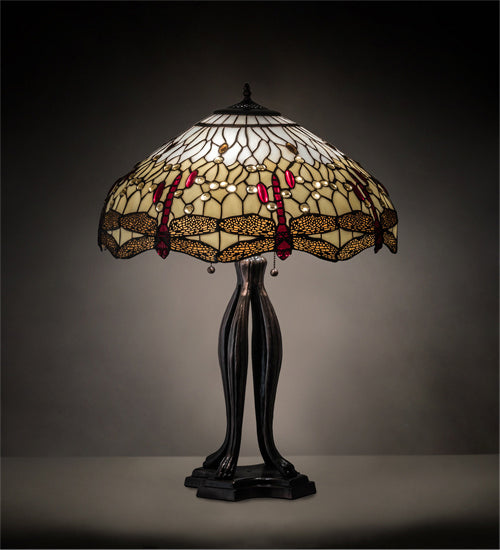 Meyda Tiffany Lighting 229133 Tiffany Hanginghead Dragonfly Three Light Table Lamp Lamp Bronze / Dark