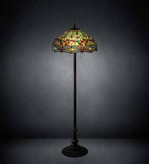 Meyda Tiffany Lighting 229131 Tiffany Hanginghead Dragonfly Three Light Floor Lamp Lamp Bronze / Dark