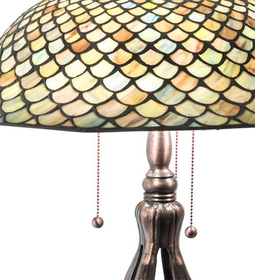 Meyda Tiffany Lighting 98134 Fishscale Three Light Table Lamp Lamp Bronze / Dark