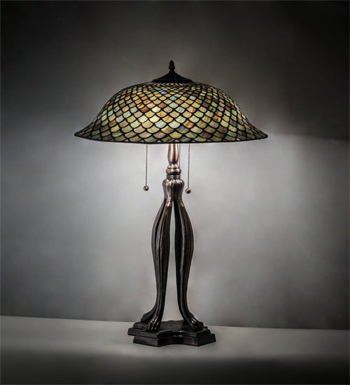 Meyda Tiffany Lighting 98134 Fishscale Three Light Table Lamp Lamp Bronze / Dark