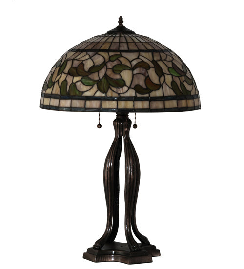 Meyda Tiffany Lighting 229126 Tiffany Turning Leaf Three Light Table Lamp Lamp Bronze / Dark