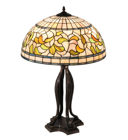 Meyda Tiffany Lighting 229126 Tiffany Turning Leaf Three Light Table Lamp Lamp Bronze / Dark