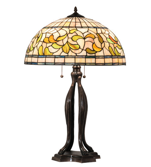 Meyda Tiffany Lighting 229126 Tiffany Turning Leaf Three Light Table Lamp Lamp Bronze / Dark