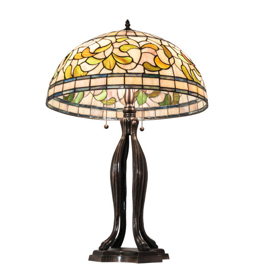 Meyda Tiffany Lighting 229126 Tiffany Turning Leaf Three Light Table Lamp Lamp Bronze / Dark