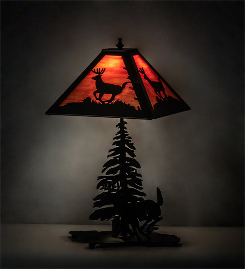 Meyda Tiffany Lighting 228151 Lone Deer Two Light Table Lamp Lamp Black