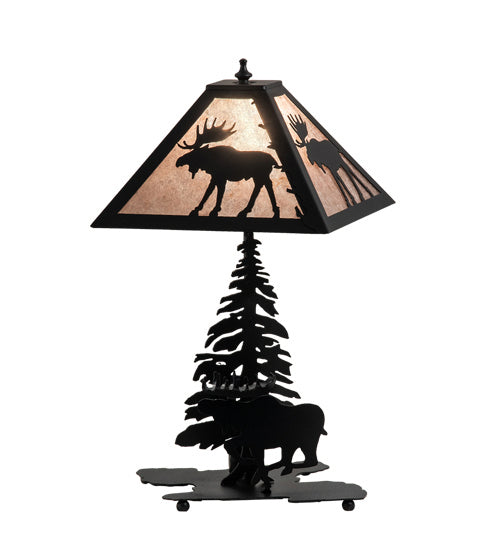 Meyda Tiffany Lighting 228787 Lone Moose Two Light Table Lamp Lamp Black