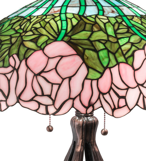 Meyda Tiffany Lighting 126904 Tiffany Cabbage Rose Three Light Table Lamp Lamp Bronze / Dark