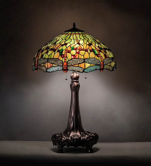 Meyda Tiffany Lighting 101830 Hanginghead Dragonfly Three Light Table Lamp Lamp Bronze / Dark