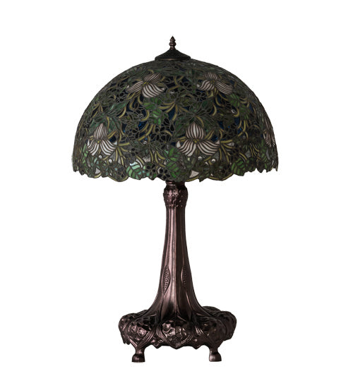 Meyda Tiffany Lighting 115262 Trillium & Violet Three Light Table Lamp Lamp Bronze / Dark