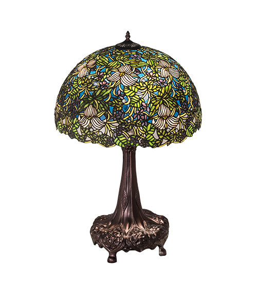 Meyda Tiffany Lighting 115262 Trillium & Violet Three Light Table Lamp Lamp Bronze / Dark