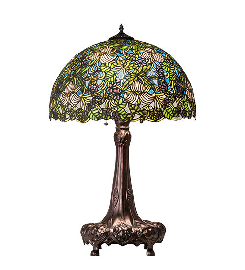 Meyda Tiffany Lighting 115262 Trillium & Violet Three Light Table Lamp Lamp Bronze / Dark