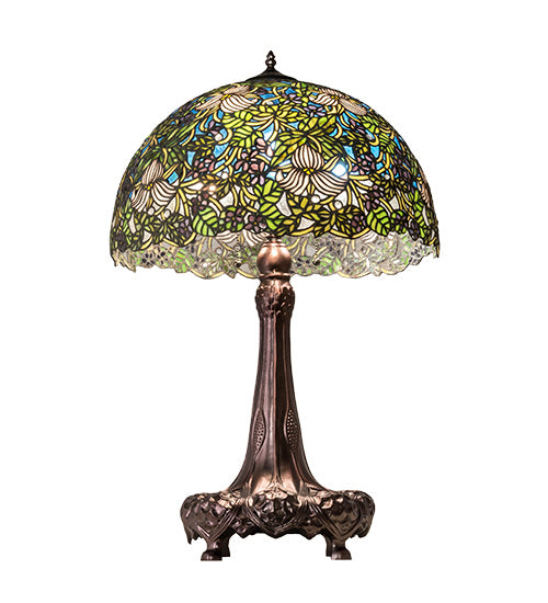 Meyda Tiffany Lighting 115262 Trillium & Violet Three Light Table Lamp Lamp Bronze / Dark