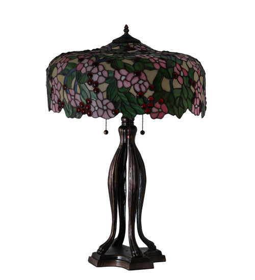 Meyda Tiffany Lighting 126749 Tiffany Cherry Blossom Three Light Table Lamp Lamp Bronze / Dark