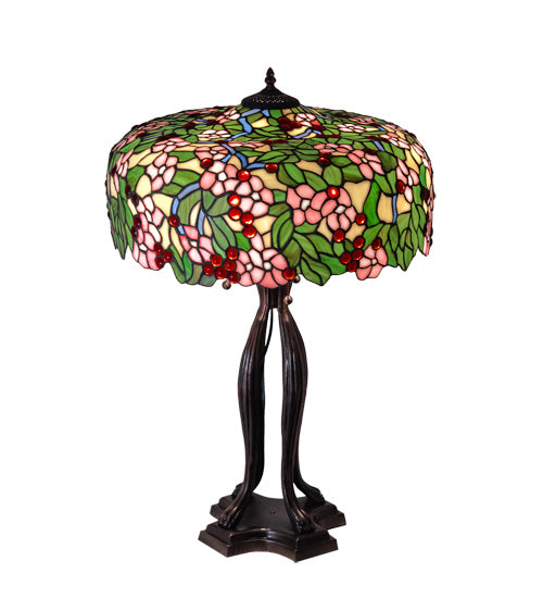 Meyda Tiffany Lighting 126749 Tiffany Cherry Blossom Three Light Table Lamp Lamp Bronze / Dark