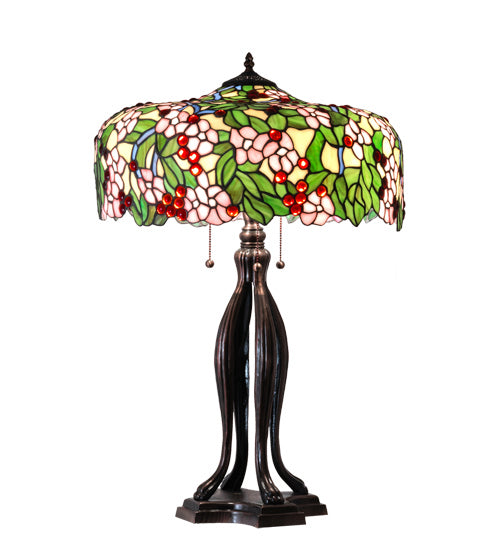 Meyda Tiffany Lighting 126749 Tiffany Cherry Blossom Three Light Table Lamp Lamp Bronze / Dark
