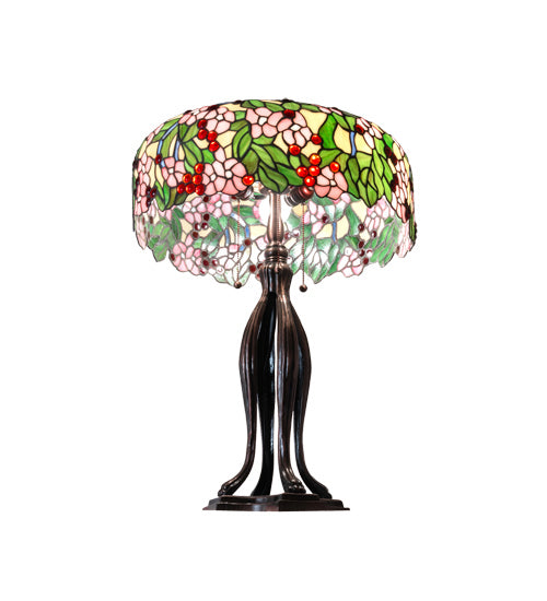 Meyda Tiffany Lighting 126749 Tiffany Cherry Blossom Three Light Table Lamp Lamp Bronze / Dark