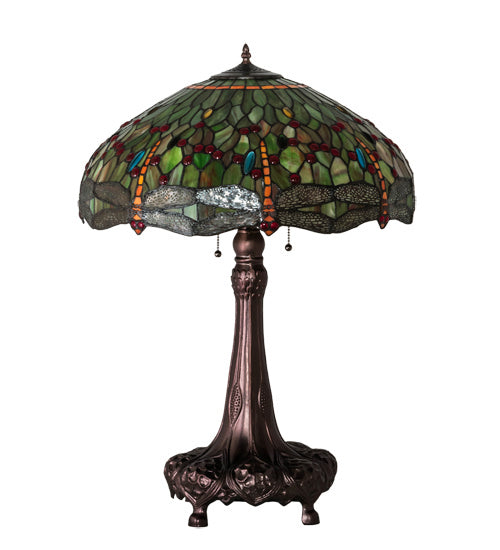 Meyda Tiffany Lighting 129745 Tiffany Hanginghead Dragonfly Three Light Table Lamp Lamp Bronze / Dark